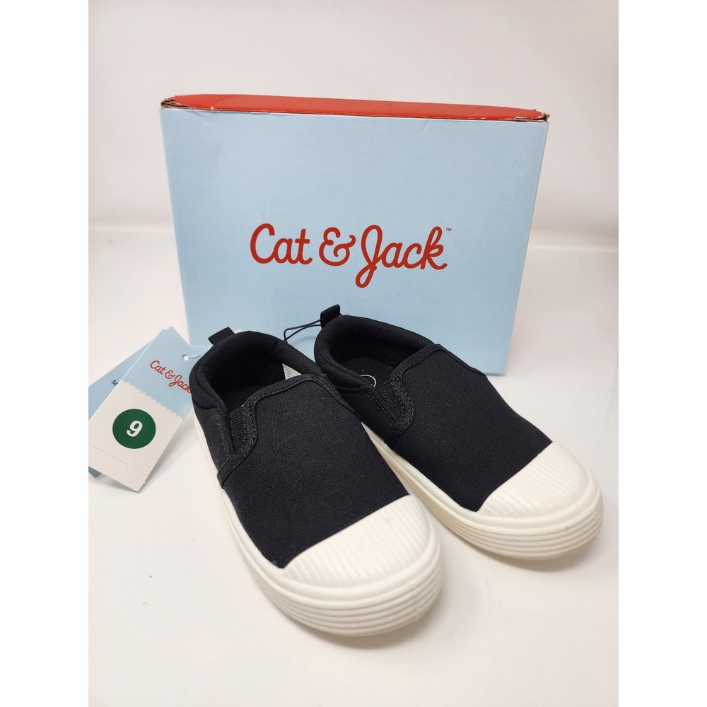 Cat & Jack Boys Slip On Sneakers Black Cotton Casual Size 9